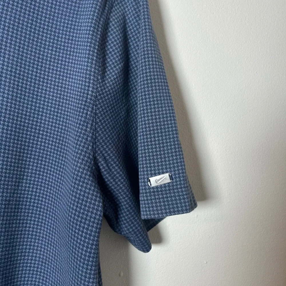 Nike Dri Fit Mens Golf Polo Shirt Short Sleeve Blue‎ Houndstooth Size L